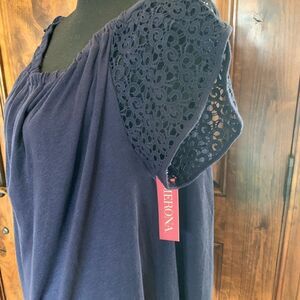 𝅺Merona‎ Dark Blue Top Lace Sleeves New